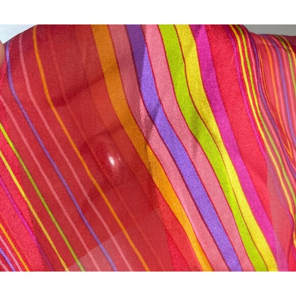 Oscar de la Renta Silk Scarf 52"x11" Red Colorful Sheer Womens Scarves - Picture 5 of 8